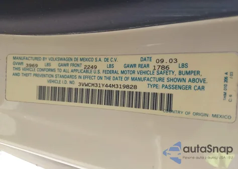 2004 Volkswagen New Beetle Gls из США, поврежденный, VIN 3VWCM31Y44M319828